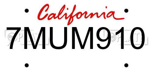 7MUM910 California License Plate