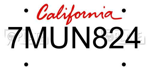 7MUN824 California License Plate