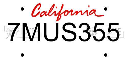 7MUS355 California License Plate