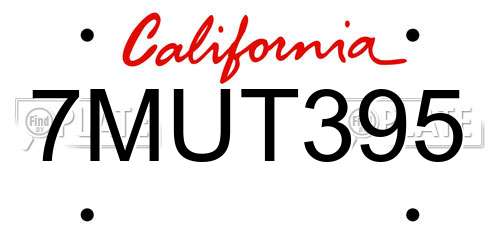 7MUT395 California License Plate