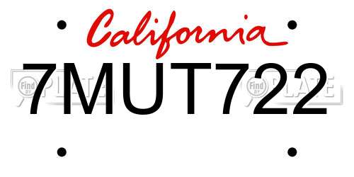 7MUT722 California License Plate