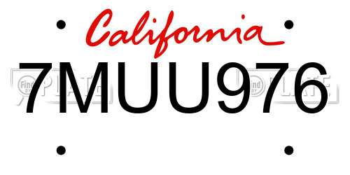 7MUU976 California License Plate