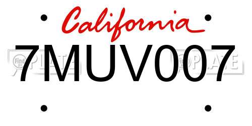 7MUV007 California License Plate