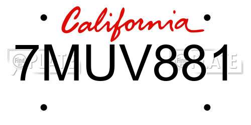 7MUV881 California License Plate