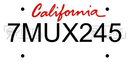 7MUX245 California License Plate
