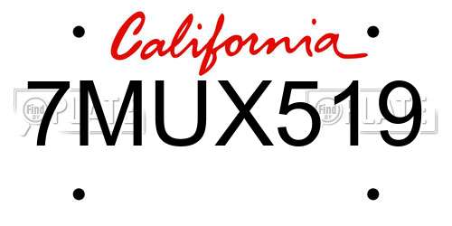 7MUX519 California License Plate