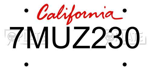 7MUZ230 California License Plate