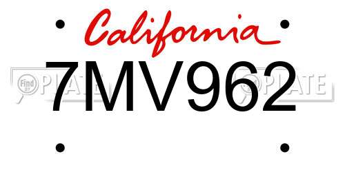 7MV962 California License Plate