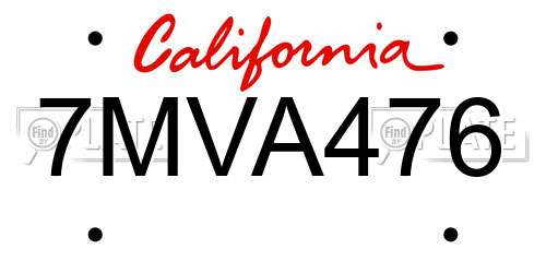 7MVA476 California License Plate