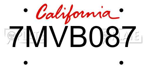 7MVB087 California License Plate