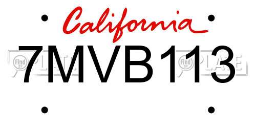 7MVB113 California License Plate