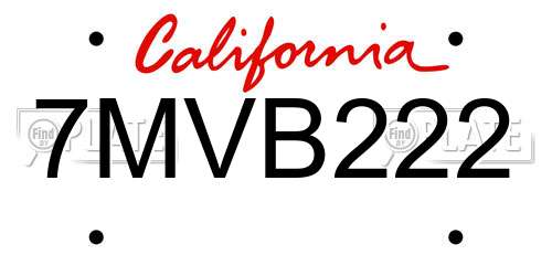 7MVB222 California License Plate