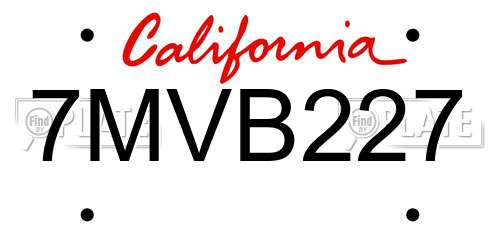 7MVB227 California License Plate