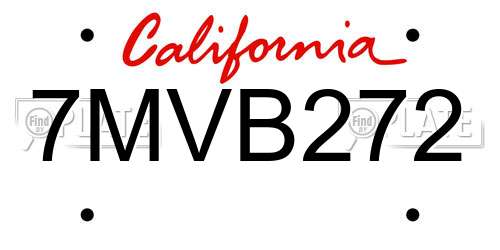 7MVB272 California License Plate