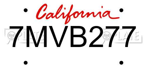 7MVB277 California License Plate