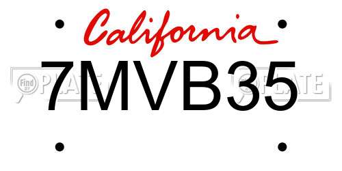 7MVB35 California License Plate