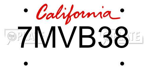 7MVB38 California License Plate