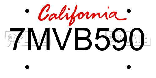 7MVB590 California License Plate