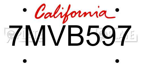 7MVB597 California License Plate