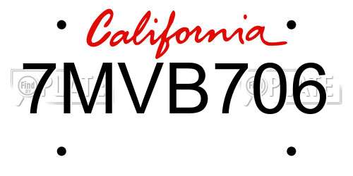7MVB706 California License Plate