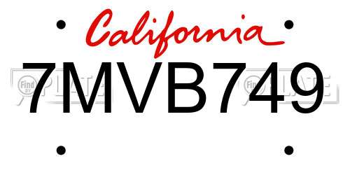 7MVB749 California License Plate