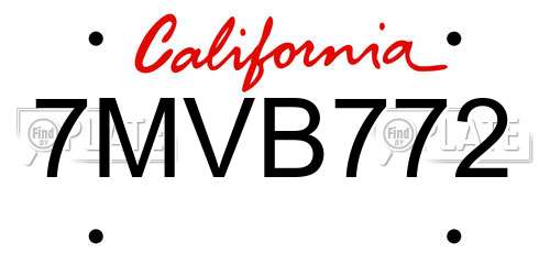 7MVB772 California License Plate