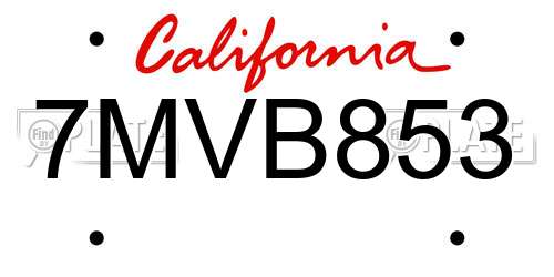 7MVB853 California License Plate