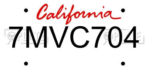7MVC704 California License Plate