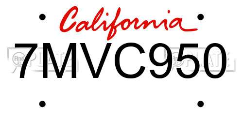 7MVC950 California License Plate