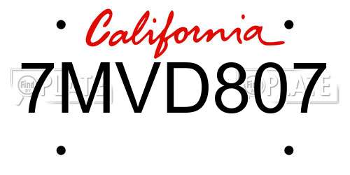 7MVD807 California License Plate