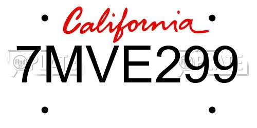 7MVE299 California License Plate