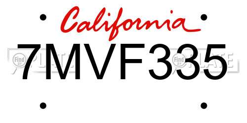 7MVF335 California License Plate