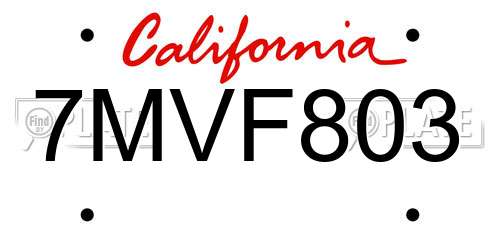 7MVF803 California License Plate