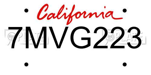 7MVG223 California License Plate