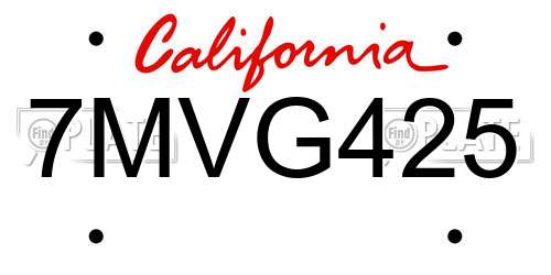 7MVG425 California License Plate