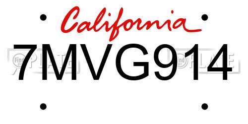 7MVG914 California License Plate