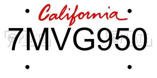 7MVG950 California License Plate