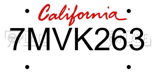 7MVK263 California License Plate