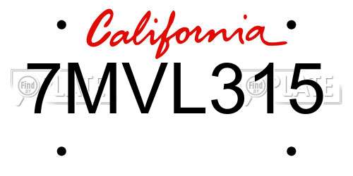 7MVL315 California License Plate