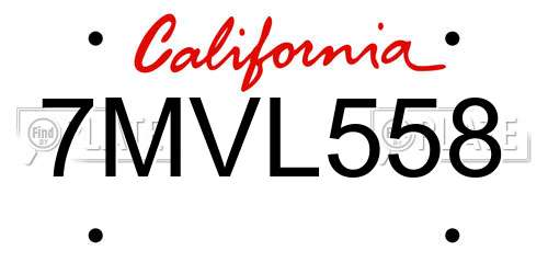 7MVL558 California License Plate