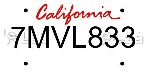 7MVL833 California License Plate