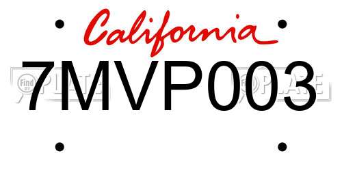 7MVP003 California License Plate