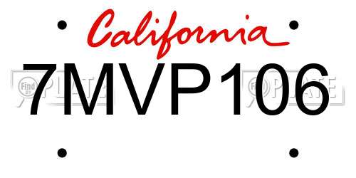 7MVP106 California License Plate