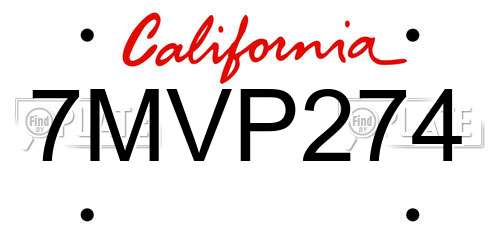 7MVP274 California License Plate