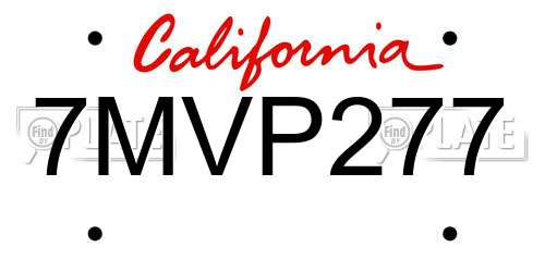 7MVP277 California License Plate
