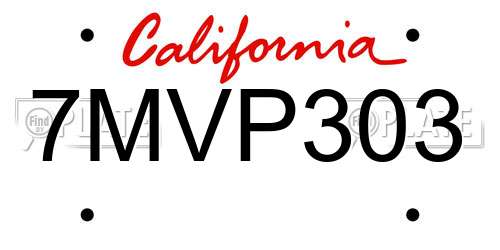7MVP303 California License Plate