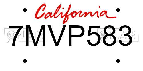 7MVP583 California License Plate
