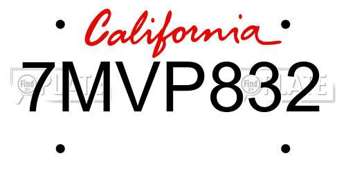 7MVP832 California License Plate