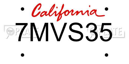 7MVS35 California License Plate