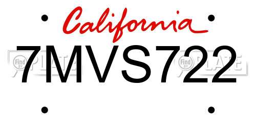 7MVS722 California License Plate